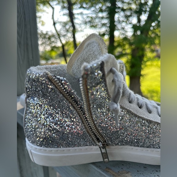 P448 Women’s 38 Picasso Silver Glitter Hi Top U CAN SURF LATER Star Snakeskin - Picture 8 of 16